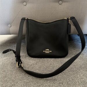COACH | Ellie File Bag - Black Leather Shoulder Bag with Gold Accents